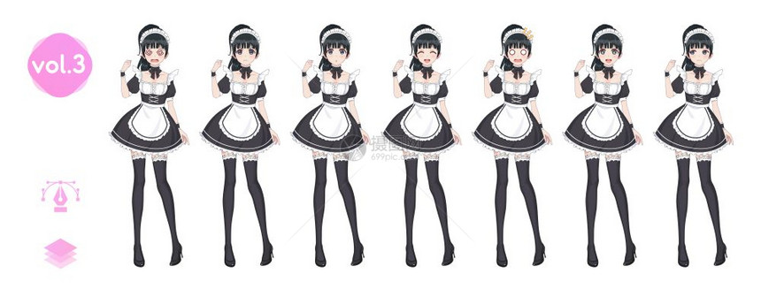 animegirl以日本风格制作的漫画人物女佣咖啡厅的服装-女仆装图片