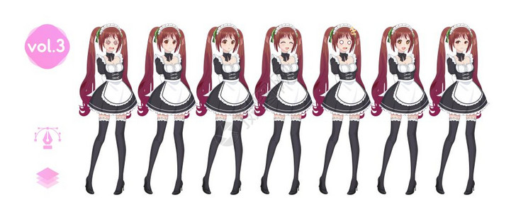 animegirl以日本风格制作的漫画人物女佣咖啡厅的服装-女仆装背景图片