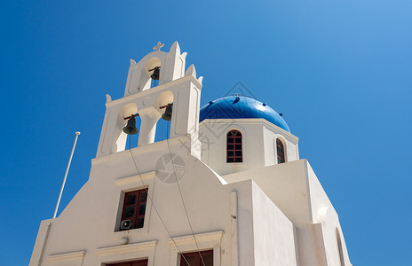 杨家堂村传统希腊东正教堂在奥伊亚村的桑托里尼教堂有钟塔背景