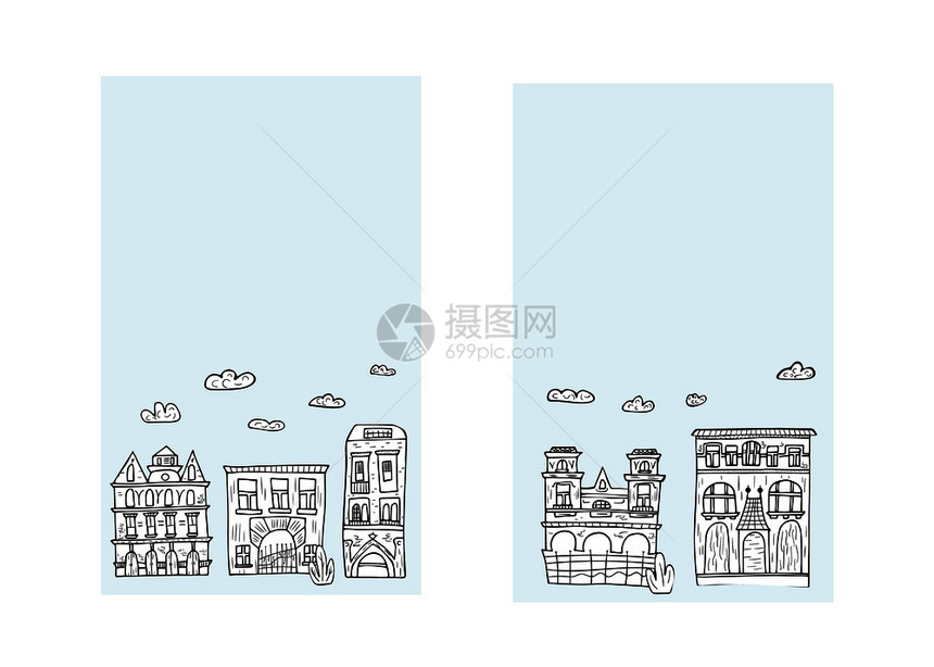 矢量房屋的套装横幅模板涂鸦风格的草图组成图片