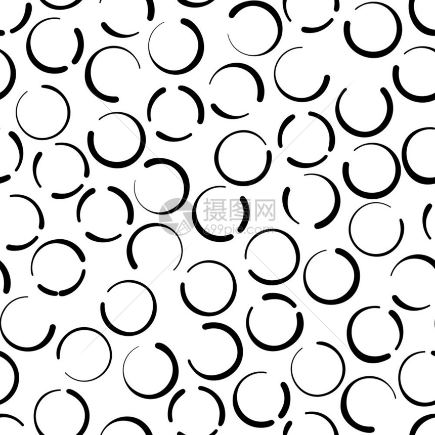 手画无缝图案孤立于白色无穷的矢量原始背景带有黑圆时髦的单色面图案矢量手画无缝图案孤立于白色图片