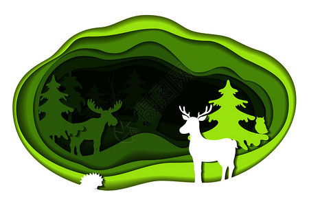 纸面艺术森林动物雕刻景观图片