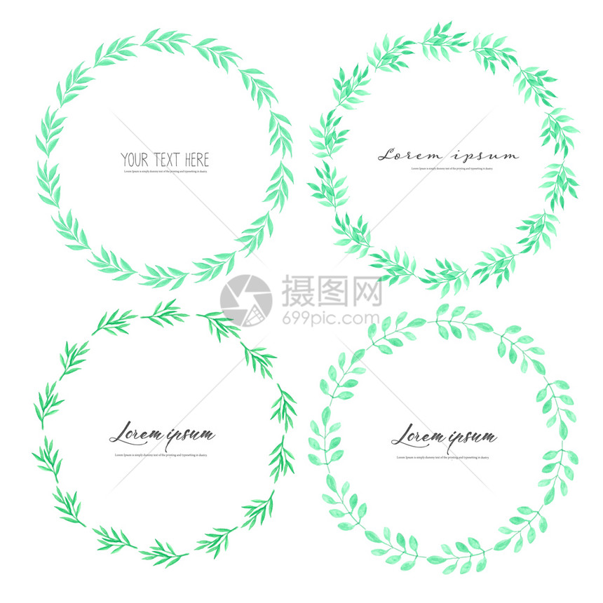 树叶花色圆形最小矢量框树叶花色植物成分婚礼卡的装饰元素请柬矢量说明图片
