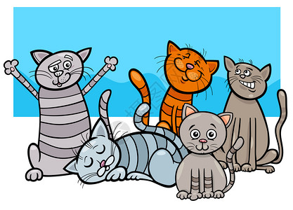 猫或动物字符组的漫画插图图片