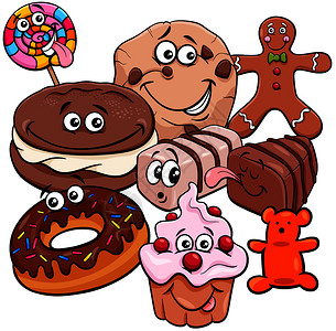 甜食蛋糕和饼干漫画插图图片
