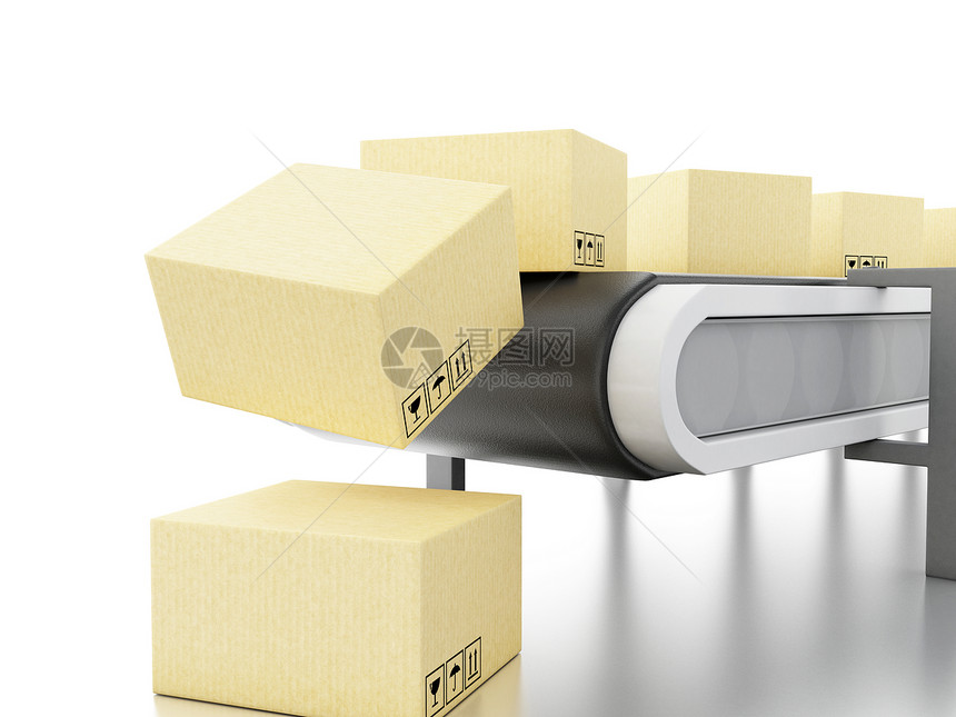 3d说明传送带电子商务和包装服概念的纸板箱图片