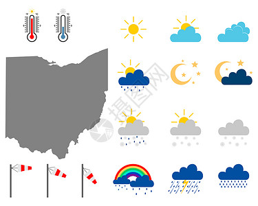 地图天气素材带有天气符号的ohi背景