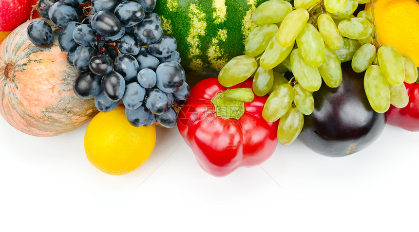 白色背景的水果和蔬菜有机食品宽幅照片图片