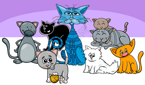 猫小动物角色组的漫画插图图片