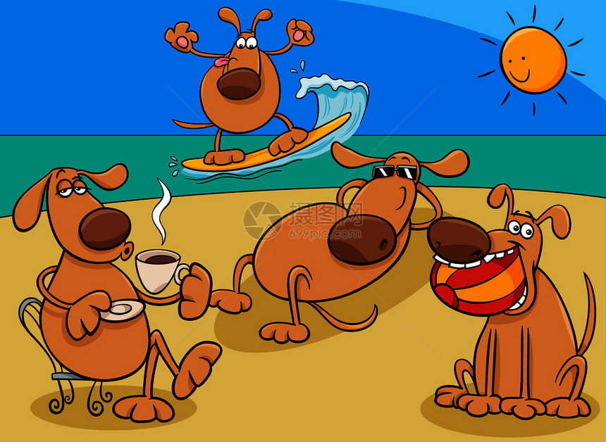 假日度时滑稽狗宠物动漫画人团体的插图图片