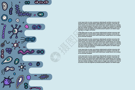次元空间带有细菌单元格和空间fo文本的横幅模板矢量dole样式组成插画