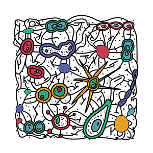 细菌胞方形组成微生物收集矢量涂鸦样式图解图片