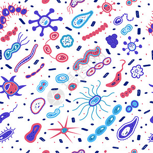 半蓝藻涂鸦风格细菌插画