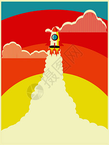 空间航天飞机海报设计旧式插图背景图片