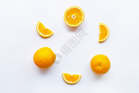 白色背景的新鲜橙柑橘水果复制空间图片