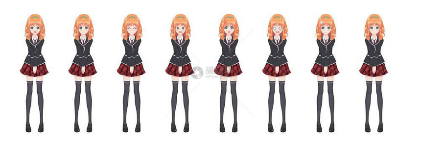 animeg女孩日本风格的卡通人物穿黑衣的学生女孩笼子里的红裙一系列情绪游戏视觉小说的全长字符图片