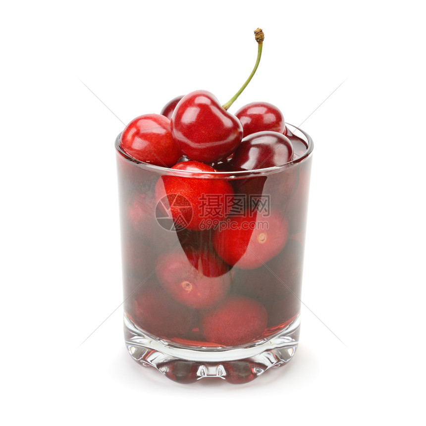 白底的樱桃和果汁有机食品图片