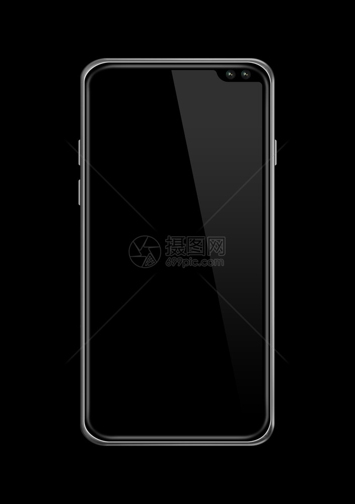 全屏空白智能手机模型在黑色上隔离3d图片