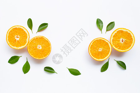 c新鲜柑橘水果白色背景上隔绝的叶子图片