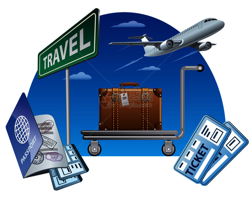 世界各地旅行交通和有机票的护照旅行和有机票的护照概念说明图片