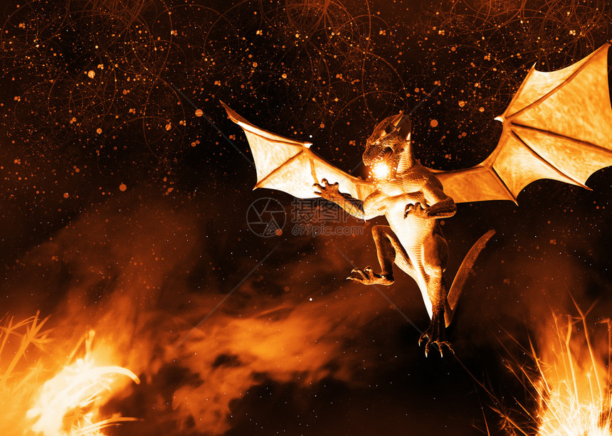 数字化龙形火焰抽象3d插图背景图片