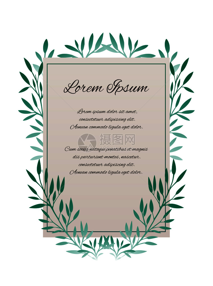 用于文本的矢量卡感谢信带有绿色植物的邀请函含有文本的矢量卡vint图片