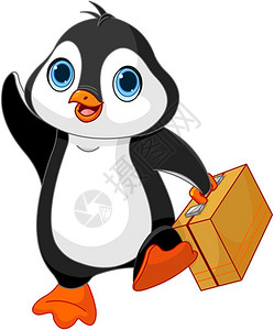 企鹅带着一个手提箱背景图片