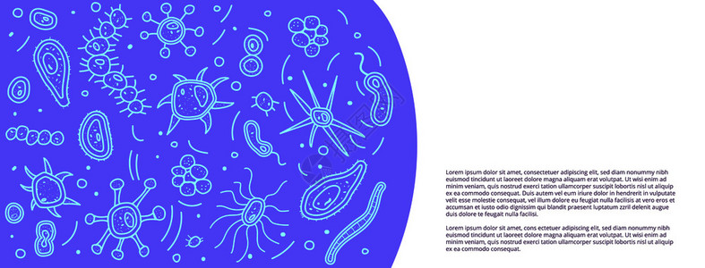 次元背景带有细菌胞构成的社交媒体横幅模板矢量dole样式背景插画