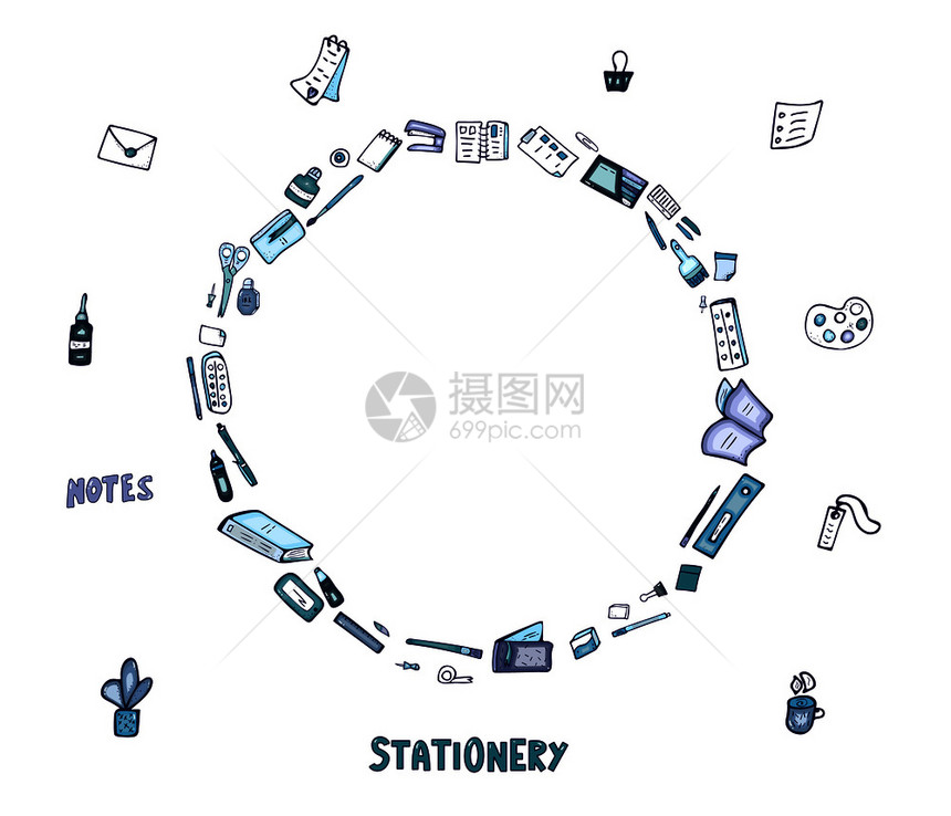 涂鸦风格的矢量文具图片