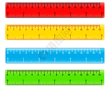 中米和英寸矢量集的学校颜色测量标尺文具颜色工插图图片