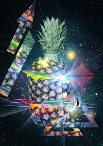 有几何元素的恒星背景上大切菠萝图片