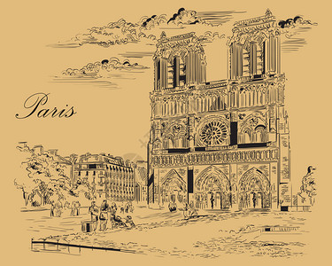 法国圣心大教堂向量图解注意damecthdrpisfnceparis的地标城市风景注意cathedrl在蜜蜂背景上隔离的黑色插画