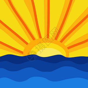 太阳和海浪手绘矢量图图片