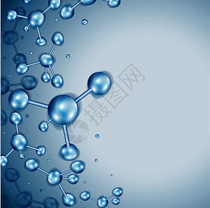 分子结构模型含有蓝色球面微粒的分子结构插画