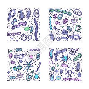 细菌胞平方横幅微生物收集矢量涂鸦风格成分背景图片