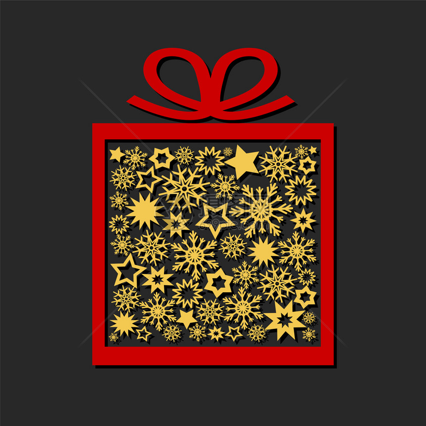 带金星和深底雪花的礼物盒圣诞快乐的新年贺卡股票矢量插图图片
