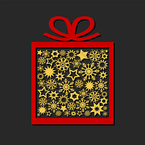 带金星和深底雪花的礼物盒圣诞快乐的新年贺卡股票矢量插图图片