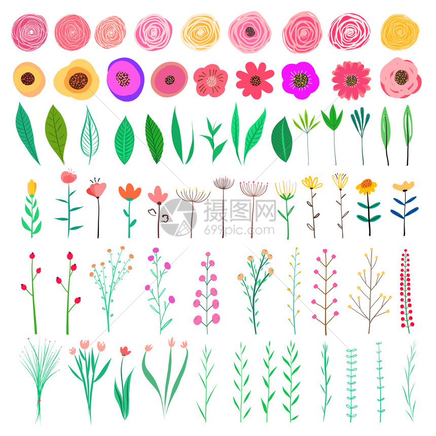 矢量装饰花和叶子弹簧元素图片