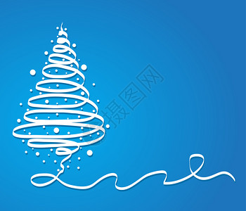 色彩设计圣诞节树蓝色背景上带有彩丝和雪花圣诞派对邀请鱼群矢量插图背景图片