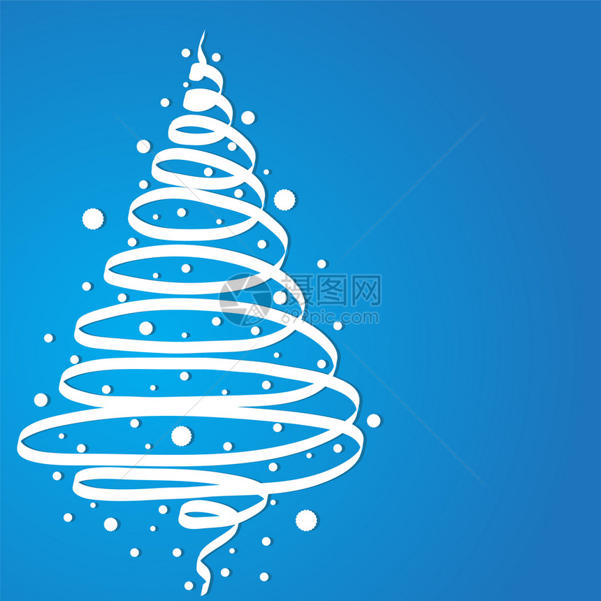 色彩设计圣诞节树蓝色背景上带有彩丝和雪花圣诞派对邀请鱼群矢量插图图片