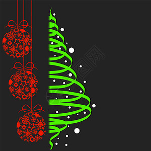 美丽的设计圣诞树有雪花和黑色背景的装饰球圣诞快乐派对邀请鱼群矢量插图图片