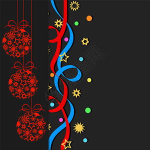圣诞彩蛋装饰球彩蛋暗底的星雪花圣诞快乐和新年鱼群矢量说明插画