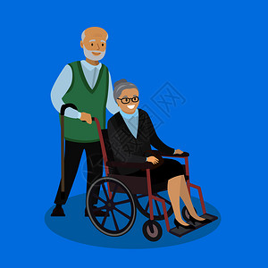卡通causin爷与甘蔗和祖母坐在轮椅上图片