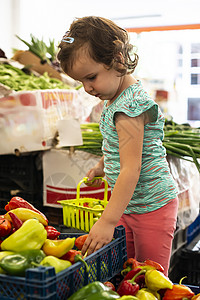 儿童在蔬菜市场购物图片