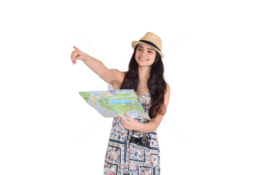 女孩子拿着地图图片