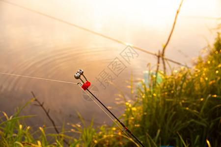 金色日出后清晨在雾湖钓鱼铃闭合在金色日出后清晨在雾湖钓鱼铃闭合图片