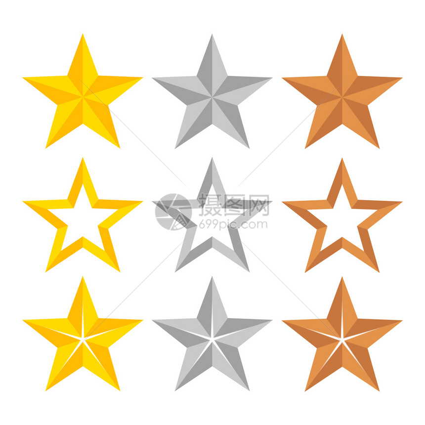 由不同金银铜等级星组成的一套不同金铜级星鱼群矢量图图片