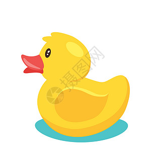 水塘卡通蓝色水中的黄可爱卡通漫画橡胶浴鸭矢量插图背景