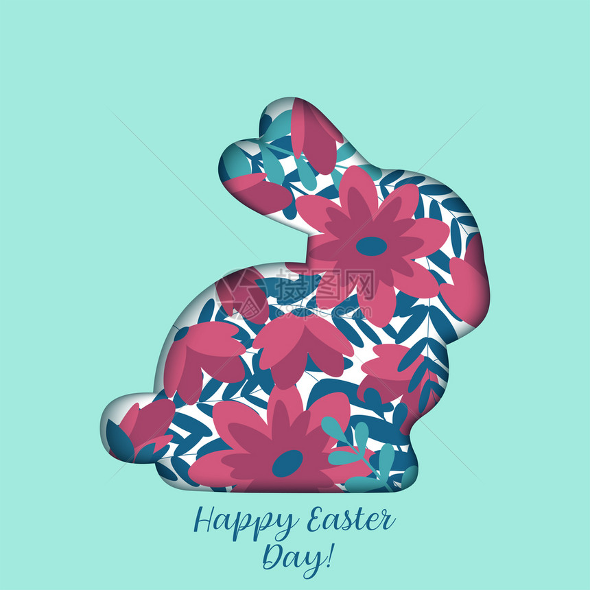快乐的东方兔子形成贺卡花装饰矢量插图图片