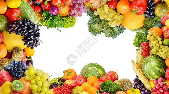 框架水果白色背景上的蔬菜和水果设置框架顶部视图文本空闲间全景拼图背景